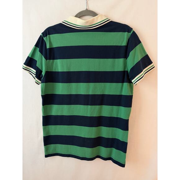 Uniqlo Michael Bastian Polo Shirt Mens Med Short Sleeve Green Navy Blue Stripe - Picture 6 of 6